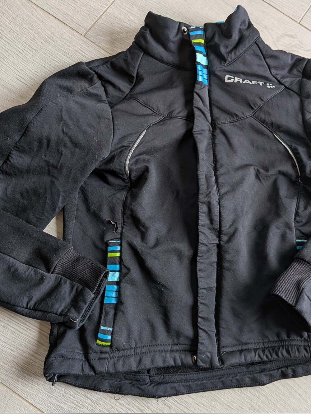Craft Kids size 6-8 Black Nordic ski Jacket with Blue Accent Stripes